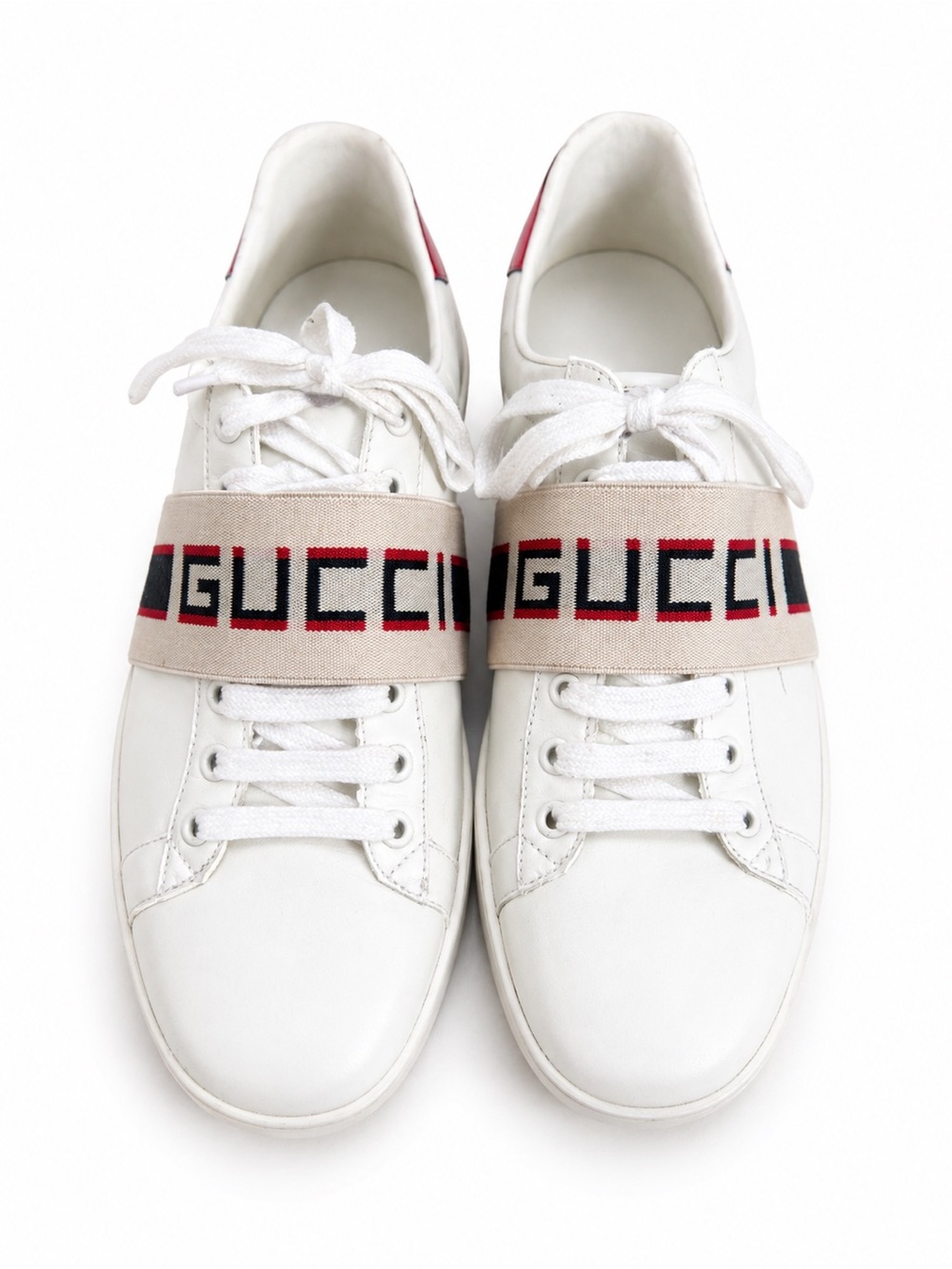 Gucci White Leather Sneakers with Logo Strap